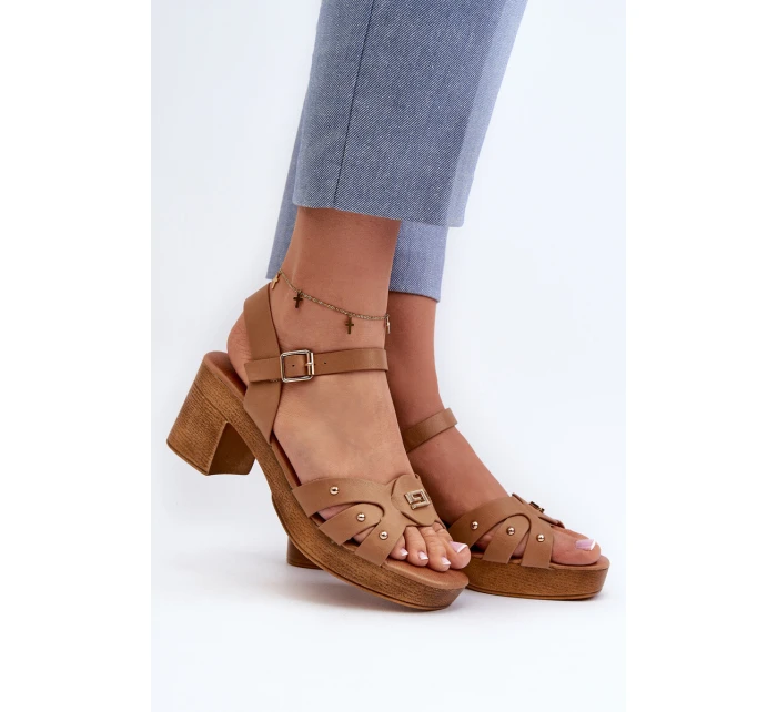 Sandały Damskie Na Obcasie Z Eko Skóry Brązowe Assames Sandały Damskie Na Obcasie Z Eko Skóry Brązowe Assames