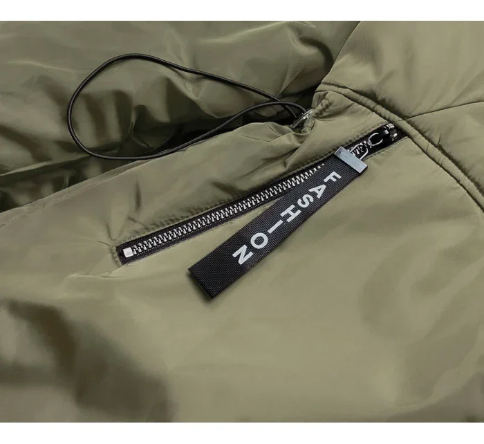 Kaki-biela dámska bunda pre prechodné obdobie (B8037-11026) Kaki-biela dámska bunda pre prechodné obdobie (B8037-11026)