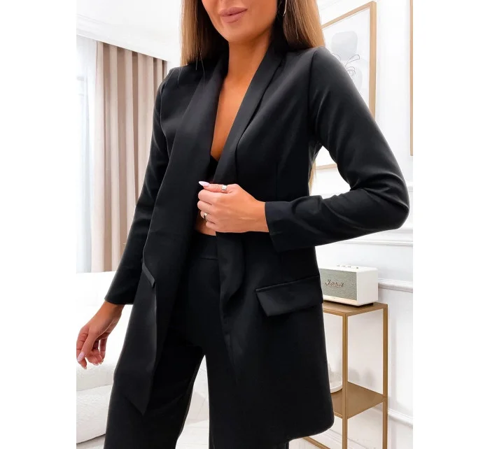 Černý dámský komplet volné sako a široké kalhoty model 19673921 - Moon