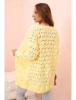 Dámský cardigan s kapsami a síťovinou žlutý