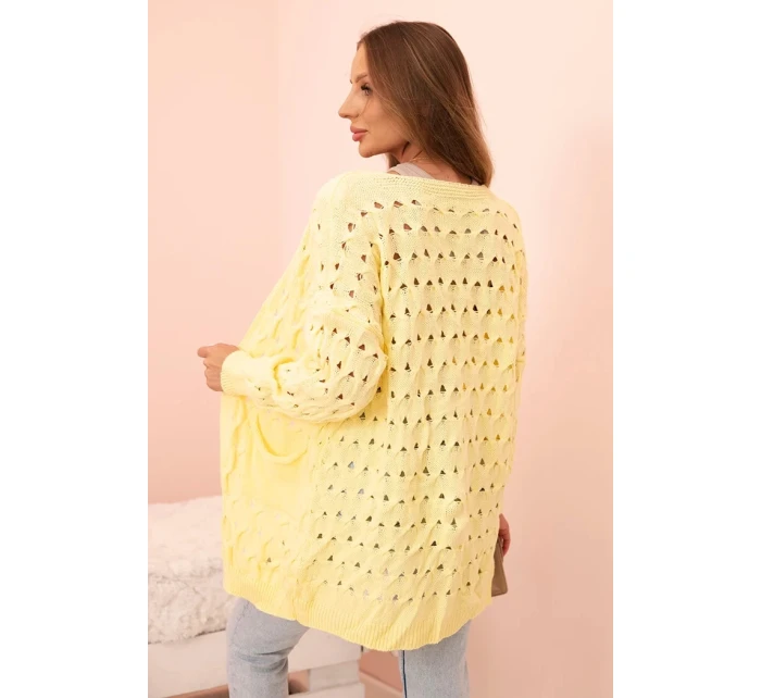 Dámský cardigan s kapsami a síťovinou žlutý