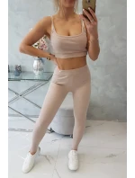 Súprava s blúzkou s rebrovaním béžová Súprava s blúzkou s rebrovaním béžová