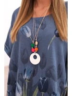 Dámská bavlněná košile s květinovým vzorem džínová modrá