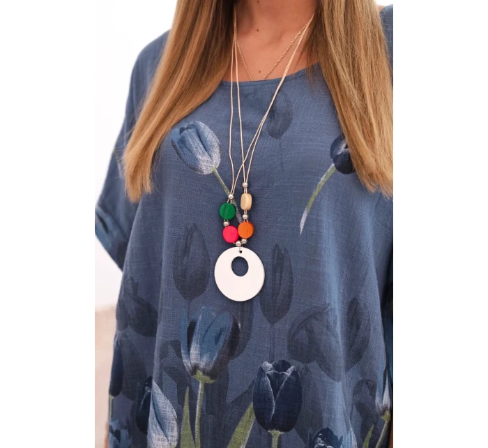 Dámská bavlněná košile s květinovým vzorem džínová modrá