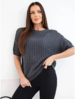 Dámský bavlněný svetr s krátkým rukávem model 22391356 grafitový - K-Fashion Dámský bavlněný svetr s krátkým rukávem model 22391356 grafitový - K-Fashion
