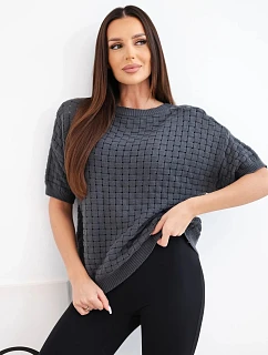 Dámský bavlněný svetr s krátkým rukávem model 22391356 grafitový - K-Fashion