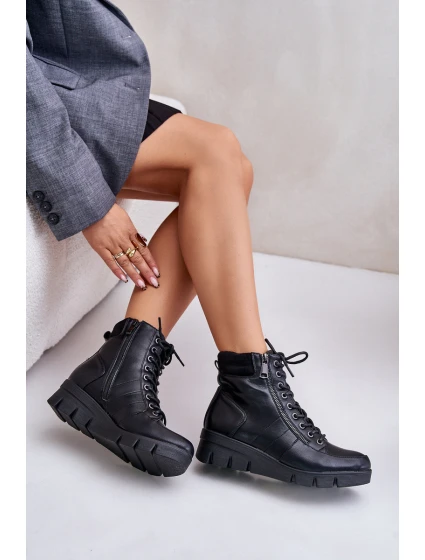 Lehké Zateplené Dámské Boty Na Platformě A Klínu Černé model 21674010 - Boto