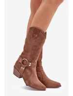 Zazoo 3669 Zamszowe Kozaki Kowbojki Damskie Do Połowy Łydki Brązowe