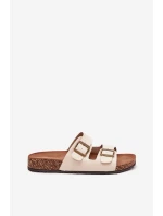 Damskie Klapki Na Korkowej Platformie Z Klamrami Beżowe Vesina