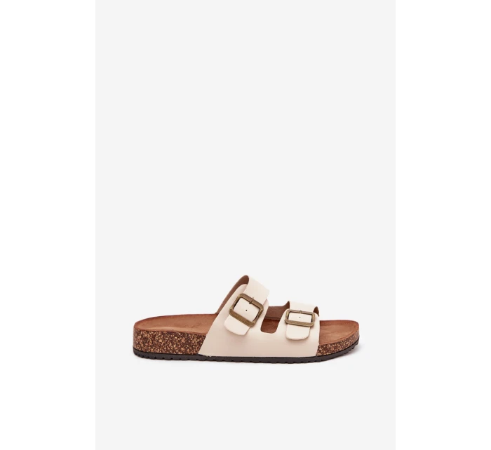 Damskie Klapki Na Korkowej Platformie Z Klamrami Beżowe Vesina