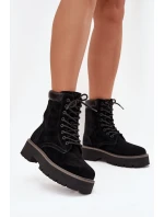 Zamszowe Botki Workery Damskie Sznurowane Big Star SS274791 Czarne