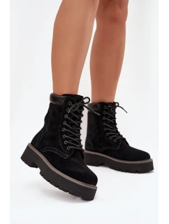 Zamszowe Botki Workery Damskie Sznurowane Big Star SS274791 Czarne