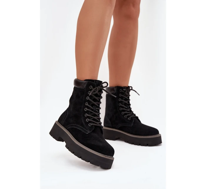 Zamszowe Botki Workery Damskie Sznurowane Big Star SS274791 Czarne