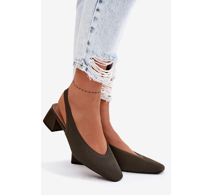 Materiálové dámské sandály na podpatku tmavě zelené model 22102914 - Boto