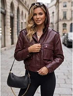 Kurtka damska skórzana z kapturem bordowa model 22341070 - FashionStreet