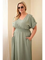 Dámské šaty Plus Size s nabíraným pasem khaki Dámské šaty Plus Size s nabíraným pasem khaki