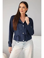 Dámská semišová bunda s kapsami a model 22293784 v pase modrá - K-Fashion