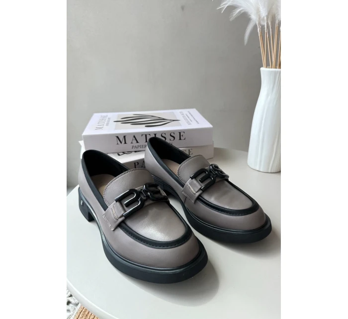 Elegantní dámské kožené mokasíny tmavě béžové model 21655398 - VINCEZA