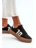 Dámské kožené tenisky na platformě černé model 21665868 - Zazoo Dámské kožené tenisky na platformě černé model 21665868 - Zazoo