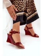 Lakierowane Sandały Damskie Na Koturnie Bordowe Vliraya Lakierowane Sandały Damskie Na Koturnie Bordowe Vliraya