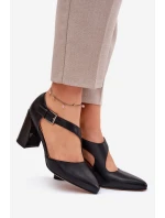 Skórzane Czółenka Na Słupku Z Klamrą Vinceza 91133 Czarne