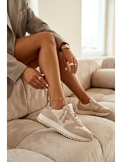 Kožené Semišové Dámské Tenisky Na Platformě  Béžové model 22073057 - VINCEZA