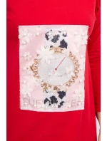 3D grafické šaty s perlami červené