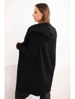 Dámska bavlnená bunda s kapucňou a predĺženou prednou časťou čierna
