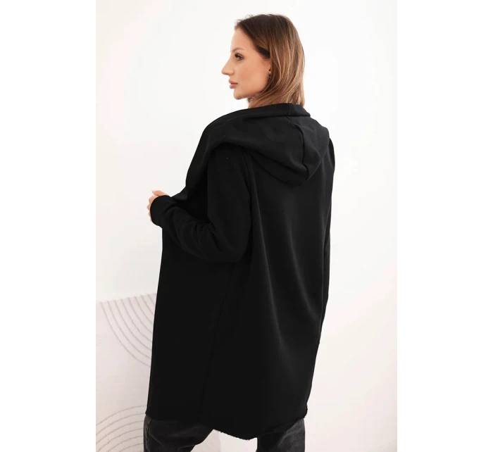 Dámska bavlnená bunda s kapucňou a predĺženou prednou časťou čierna