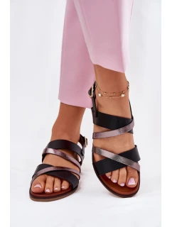 Dámské Sandály Na Plochém Podpatku S Pásky Černé model 21697516 - SERGIO LEONE