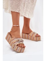 Klapki Damskie Na Koturnie Z Plecionką I Ozdobą Multikolor Isolene Klapki Damskie Na Koturnie Z Plecionką I Ozdobą Multikolor Isolene