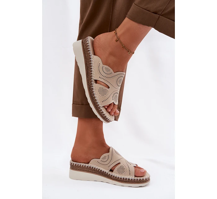 Kožené dámské sandály na platformě S.Barski GR61-5915 béžové