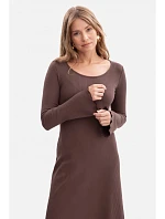 B308 Rebrované midi šaty - hnedé