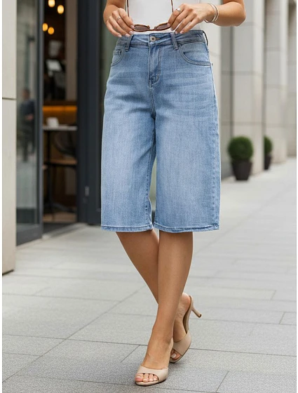 Bermudy damskie jeansowe z wysokim stanem niebieskie model 22152736 - FashionStreet