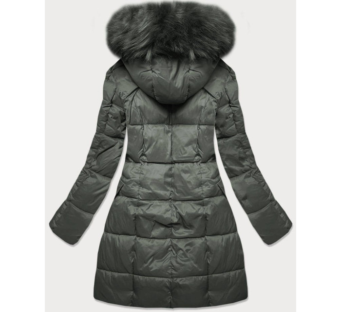 Prešívaná dámska zimná bunda v khaki farbe s kapucňou (AURA)
