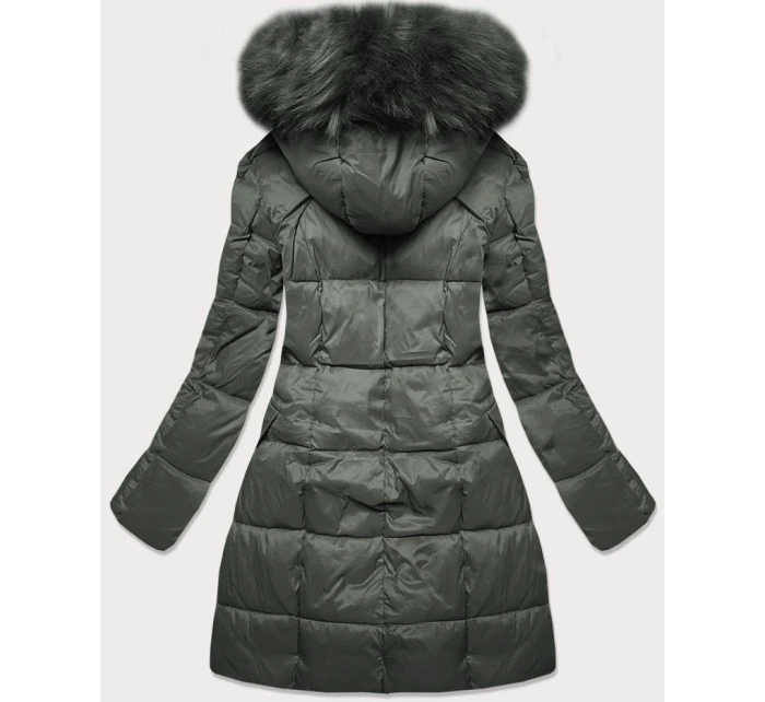 Dámska prešívaná zimná bunda s kapucňou khaki (aura)