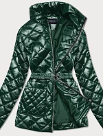 Tmavozelená prešívaná dámska bunda s opaskom (BH2208)