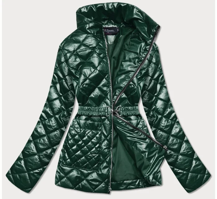 Tmavě zelená prošívaná dámská bunda s páskem model 17099027 - BH FOREVER Tmavě zelená prošívaná dámská bunda s páskem model 17099027 - BH FOREVER