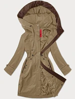 Dámska rovná bunda s kapucňou LHD tmavo béžová (LHD-24590)