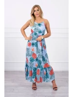 Šaty s motívom listov v modrej farbe