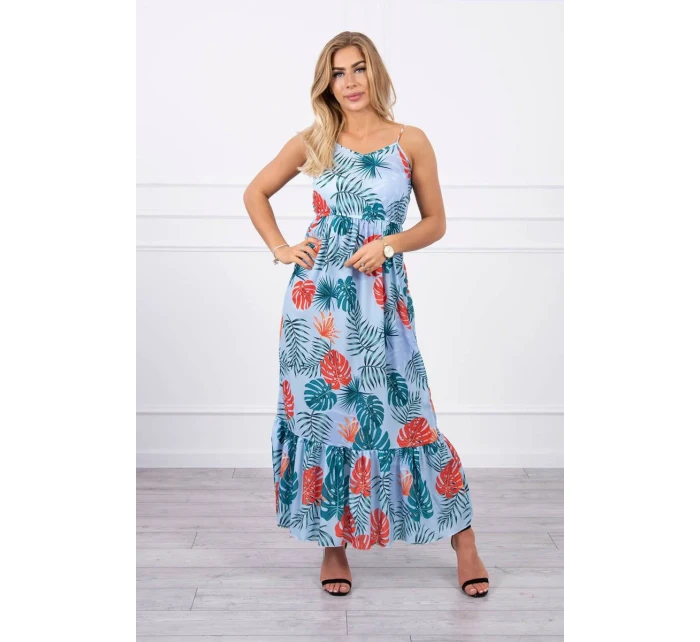 Šaty s motívom listov v modrej farbe