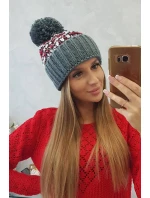 Dámska čiapka Ellen s brmbolcom K325 tmavo šedá + červená Dámska čiapka Ellen s brmbolcom K325 tmavo šedá + červená
