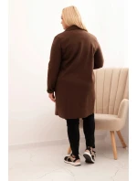 Dámske elegantné Plus veľkosť kabát s golierom a veľké vrecká Brown Dámske elegantné Plus veľkosť kabát s golierom a veľké vrecká Brown
