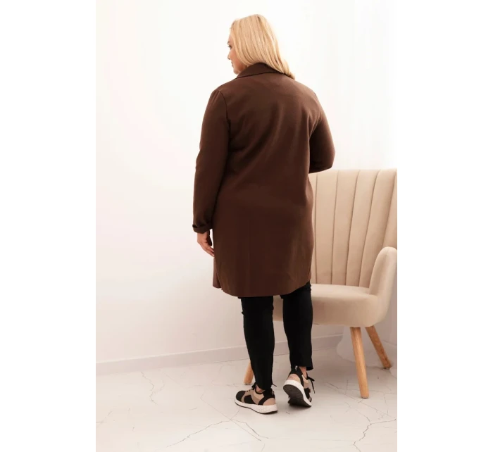 Dámske elegantné Plus veľkosť kabát s golierom a veľké vrecká Brown Dámske elegantné Plus veľkosť kabát s golierom a veľké vrecká Brown