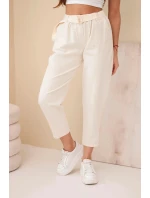 Dámske šnúrové nohavice s opaskom svetlo béžové