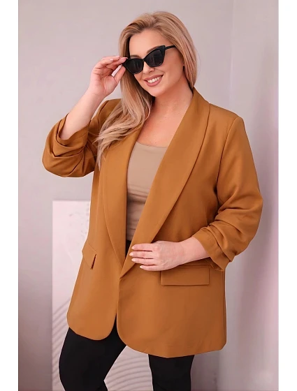 Elegantné dámske sako nadmernej veľkosti Dark Camel