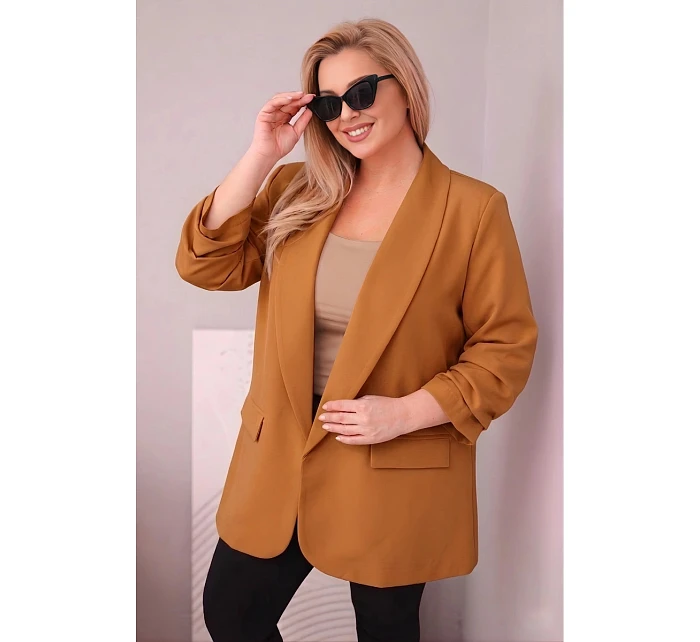 Elegantné dámske sako nadmernej veľkosti Dark Camel