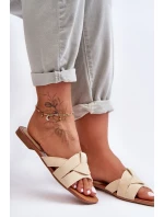 Damskie Materiałowe Klapki Beżowe Aversa Damskie Materiałowe Klapki Beżowe Aversa