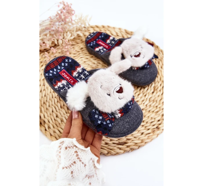 Dziecięce Kapcie Na Grubej Podeszwie z Misiem Szare Dasca Dziecięce Kapcie Na Grubej Podeszwie z Misiem Szare Dasca