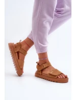 Damskie Zamszowe Sandały Na Platformie Big Star NN274705 Brązowe Damskie Zamszowe Sandały Na Platformie Big Star NN274705 Brązowe